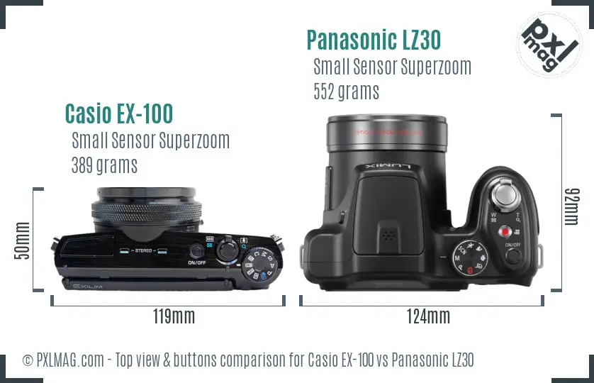 Casio EX-100 vs Panasonic LZ30 top view buttons comparison