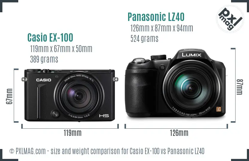 Casio EX-100 vs Panasonic LZ40 size comparison