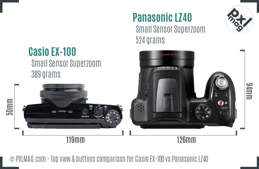 Casio EX-100 vs Panasonic LZ40 top view buttons comparison