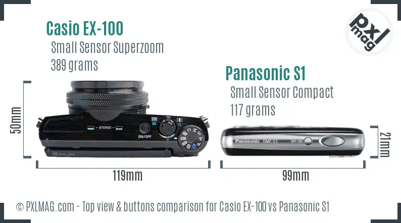 Casio EX-100 vs Panasonic S1 top view buttons comparison