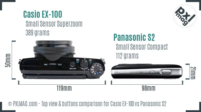 Casio EX-100 vs Panasonic S2 top view buttons comparison