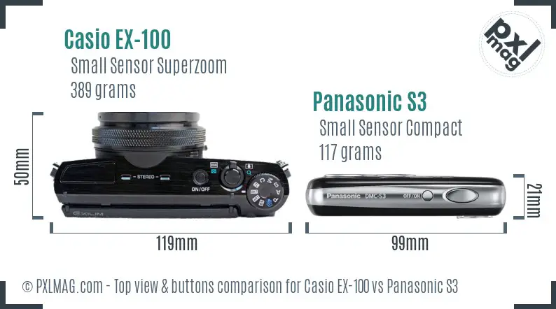 Casio EX-100 vs Panasonic S3 top view buttons comparison Casio EX-100 vs Panasonic S3 top view buttons comparison