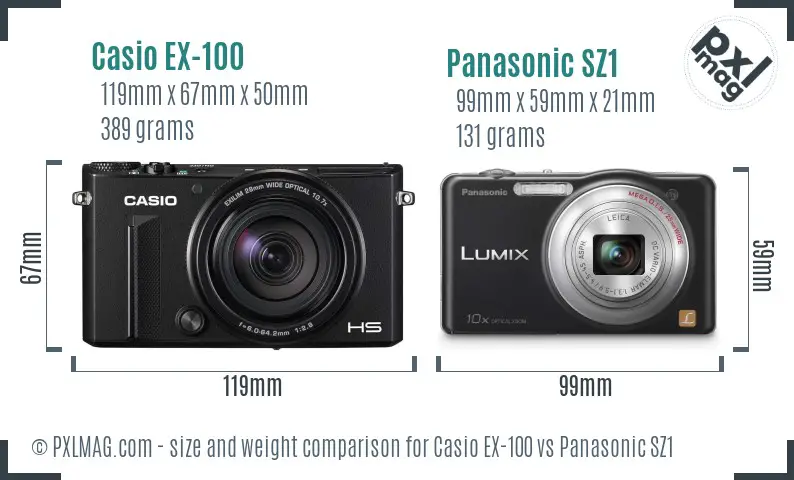 Casio EX-100 vs Panasonic SZ1 size comparison