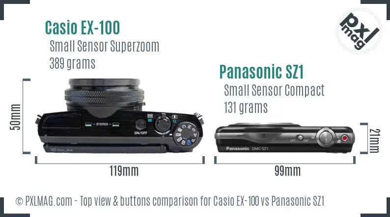 Casio EX-100 vs Panasonic SZ1 top view buttons comparison