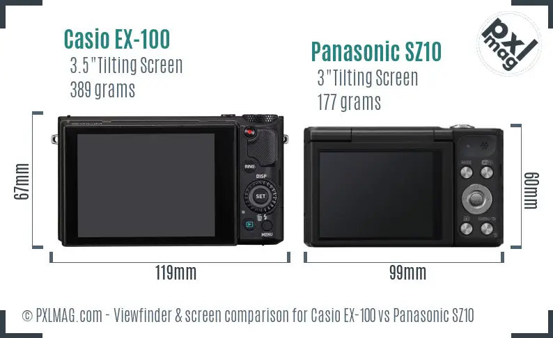 Casio EX-100 vs Panasonic SZ10 Screen and Viewfinder comparison Casio EX-100 vs Panasonic SZ10 Screen and Viewfinder comparison
