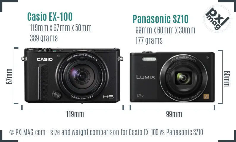 Casio EX-100 vs Panasonic SZ10 size comparison Casio EX-100 vs Panasonic SZ10 size comparison
