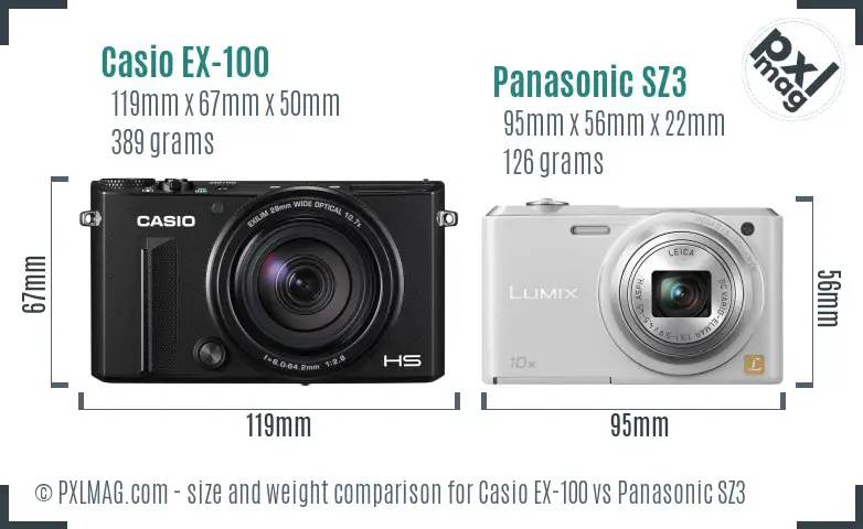 Casio EX-100 vs Panasonic SZ3 size comparison
