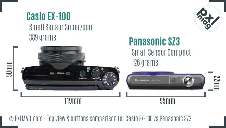 Casio EX-100 vs Panasonic SZ3 top view buttons comparison
