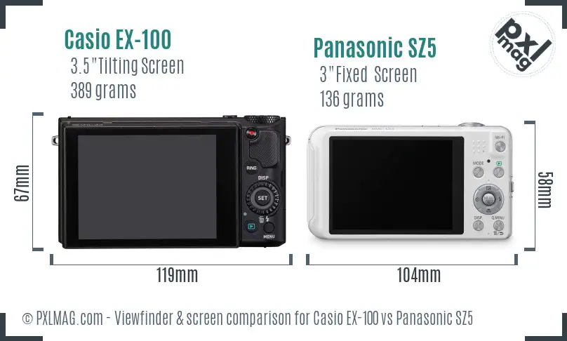 Casio EX-100 vs Panasonic SZ5 Screen and Viewfinder comparison