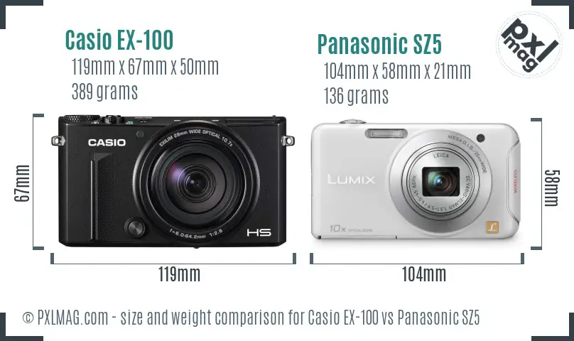 Casio EX-100 vs Panasonic SZ5 size comparison