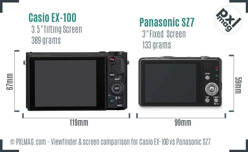 Casio EX-100 vs Panasonic SZ7 Screen and Viewfinder comparison Casio EX-100 vs Panasonic SZ7 Screen and Viewfinder comparison
