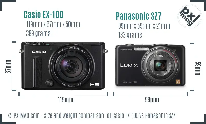 Casio EX-100 vs Panasonic SZ7 size comparison Casio EX-100 vs Panasonic SZ7 size comparison