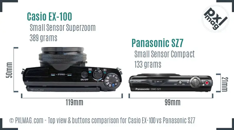 Casio EX-100 vs Panasonic SZ7 top view buttons comparison Casio EX-100 vs Panasonic SZ7 top view buttons comparison