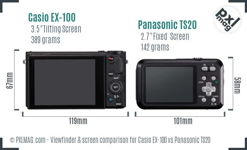 Casio EX-100 vs Panasonic TS20 Screen and Viewfinder comparison