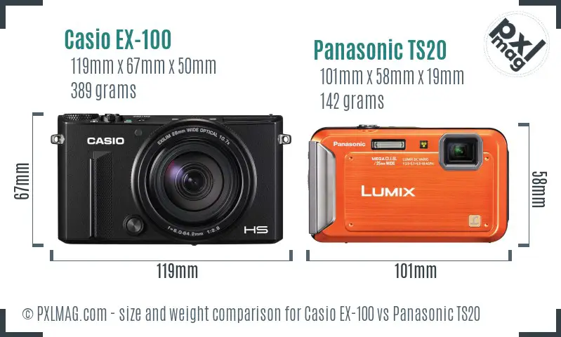 Casio EX-100 vs Panasonic TS20 size comparison