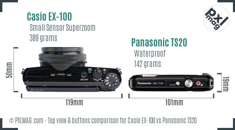 Casio EX-100 vs Panasonic TS20 top view buttons comparison