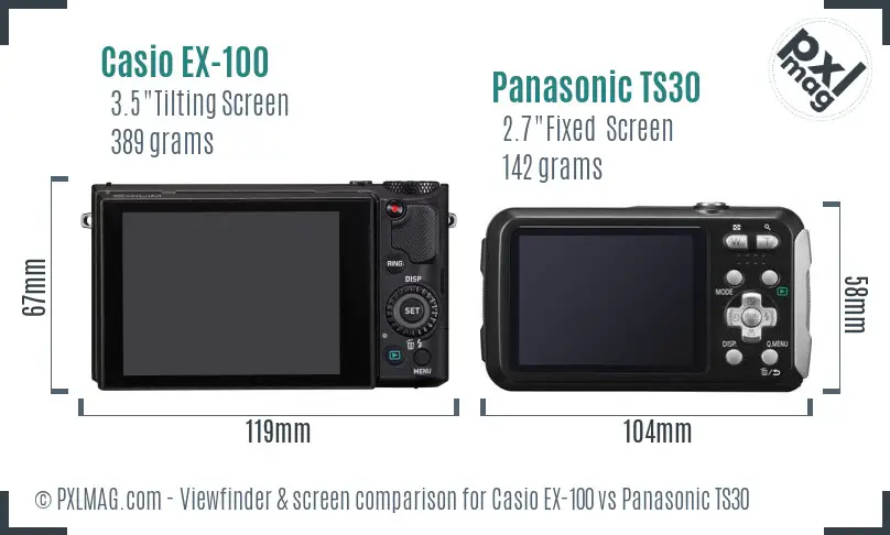 Casio EX-100 vs Panasonic TS30 Screen and Viewfinder comparison