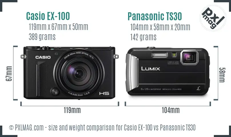 Casio EX-100 vs Panasonic TS30 size comparison