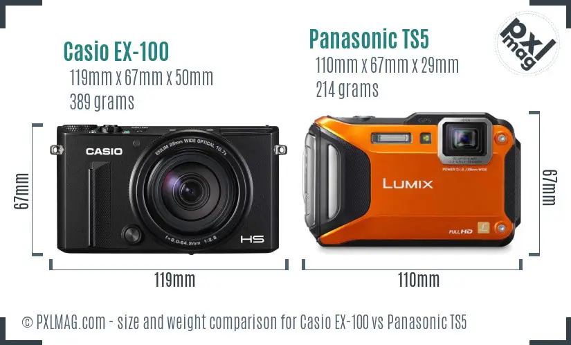 Casio EX-100 vs Panasonic TS5 size comparison