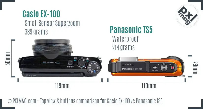 Casio EX-100 vs Panasonic TS5 top view buttons comparison