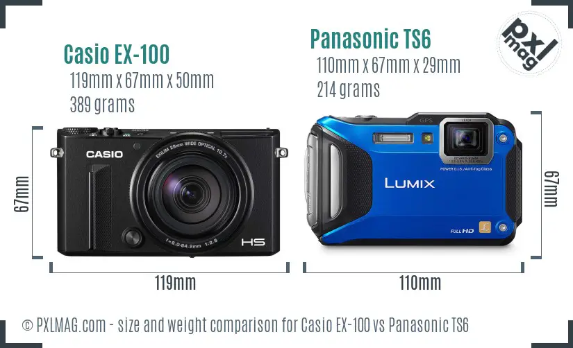 Casio EX-100 vs Panasonic TS6 size comparison