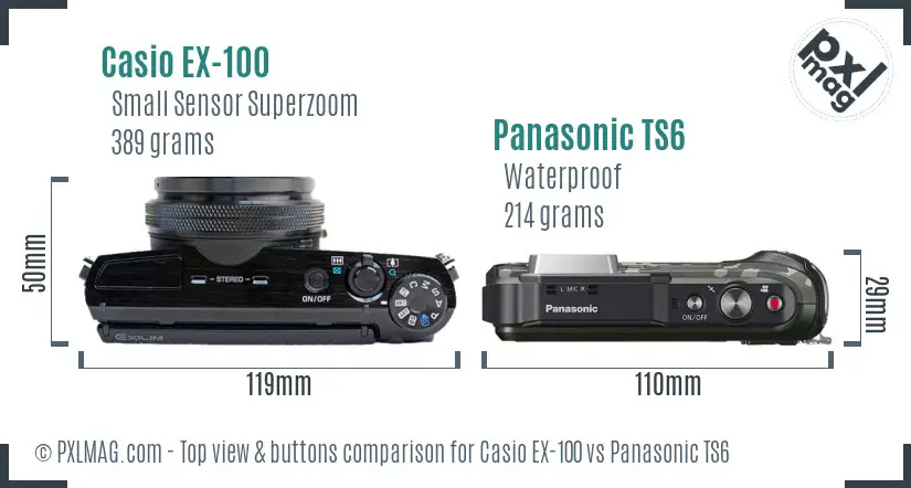 Casio EX-100 vs Panasonic TS6 top view buttons comparison