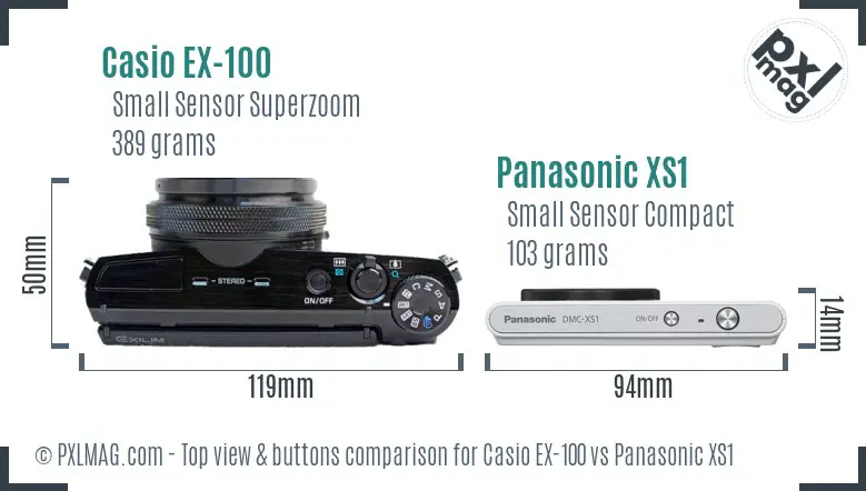 Casio EX-100 vs Panasonic XS1 top view buttons comparison