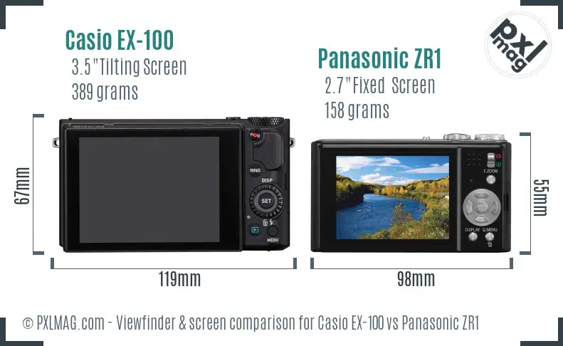 Casio EX-100 vs Panasonic ZR1 Screen and Viewfinder comparison