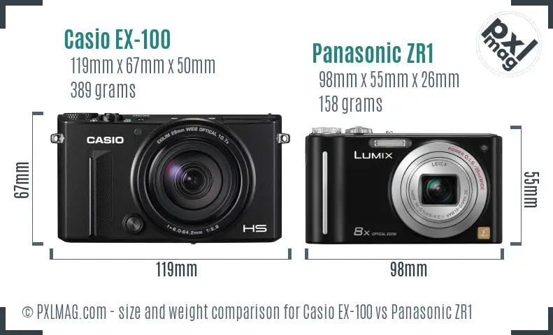 Casio EX-100 vs Panasonic ZR1 size comparison