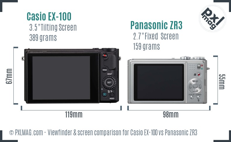 Casio EX-100 vs Panasonic ZR3 Screen and Viewfinder comparison