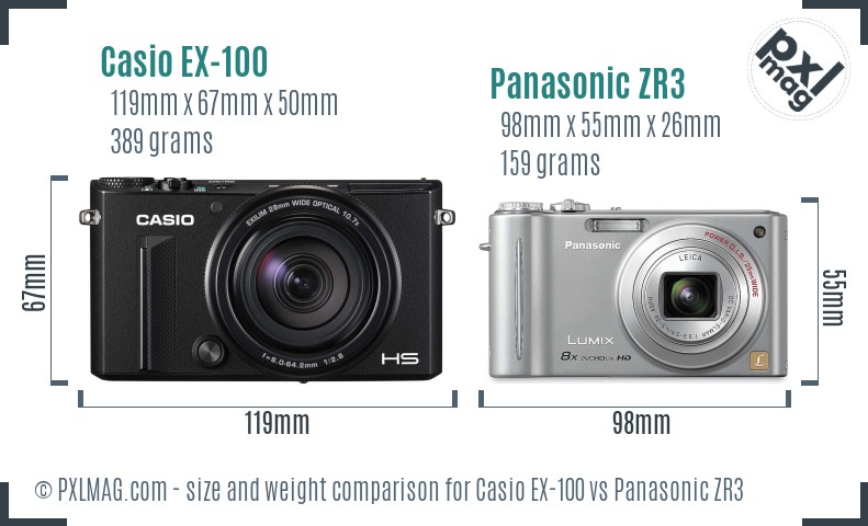 Casio EX-100 vs Panasonic ZR3 size comparison