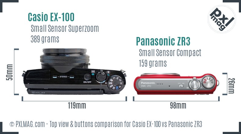 Casio EX-100 vs Panasonic ZR3 top view buttons comparison