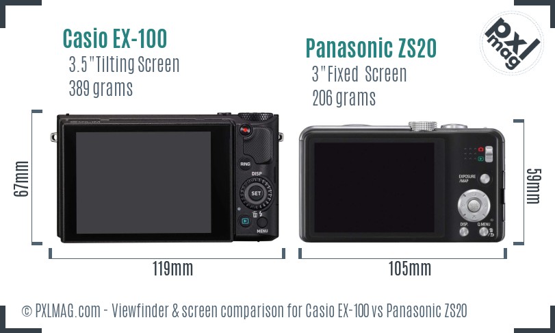 Casio EX-100 vs Panasonic ZS20 Screen and Viewfinder comparison