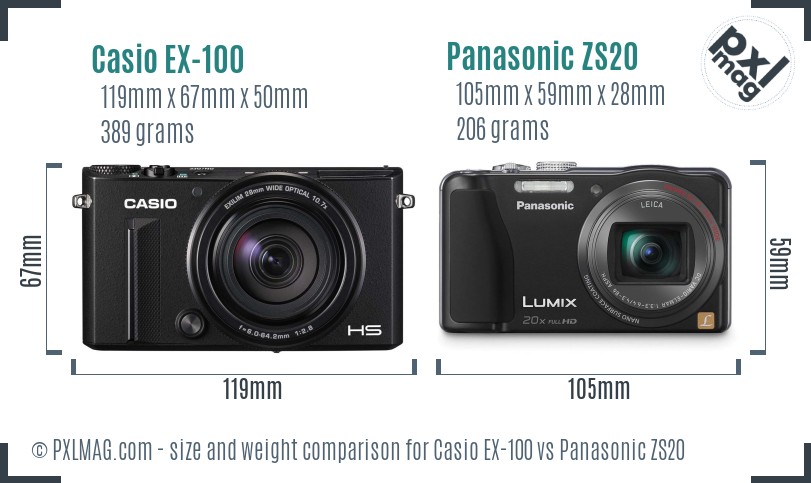 Casio EX-100 vs Panasonic ZS20 size comparison Casio EX-100 vs Panasonic ZS20 size comparison