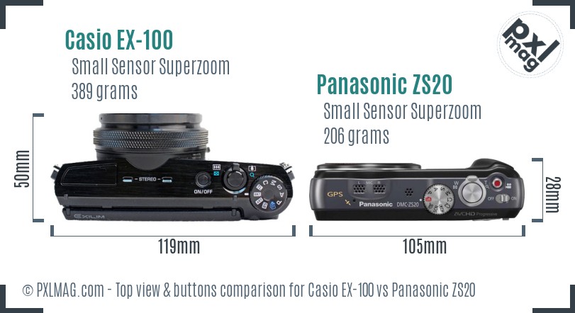 Casio EX-100 vs Panasonic ZS20 top view buttons comparison