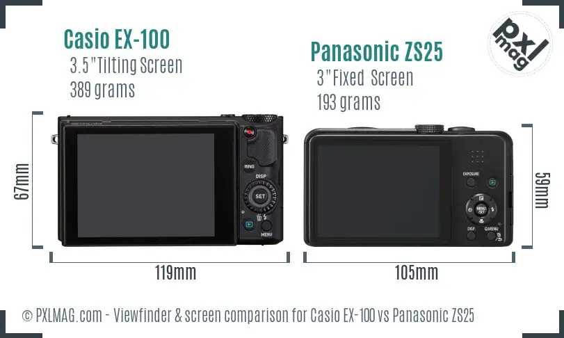 Casio EX-100 vs Panasonic ZS25 Screen and Viewfinder comparison Casio EX-100 vs Panasonic ZS25 Screen and Viewfinder comparison