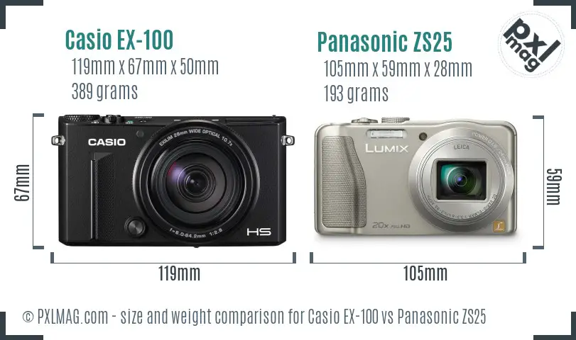 Casio EX-100 vs Panasonic ZS25 size comparison Casio EX-100 vs Panasonic ZS25 size comparison