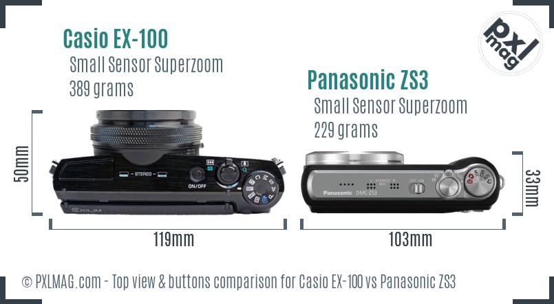 Casio EX-100 vs Panasonic ZS3 top view buttons comparison