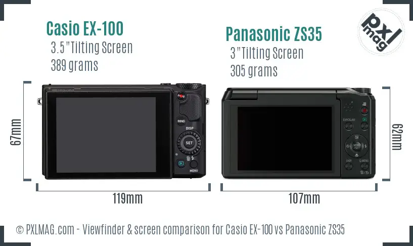Casio EX-100 vs Panasonic ZS35 Screen and Viewfinder comparison