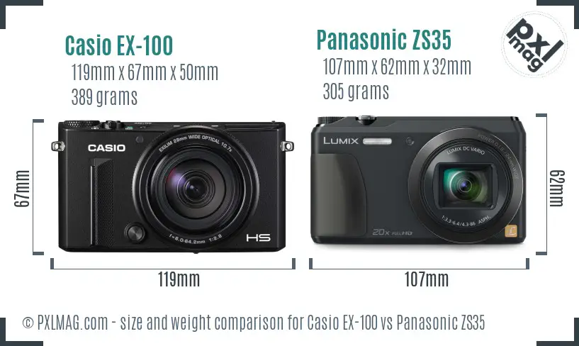 Casio EX-100 vs Panasonic ZS35 size comparison