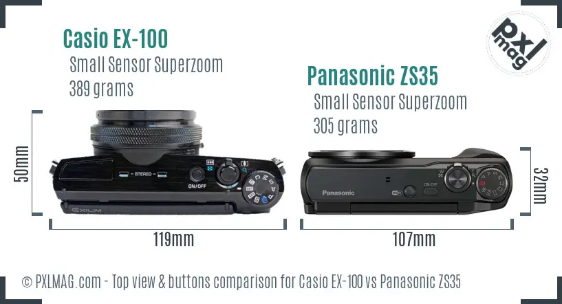 Casio EX-100 vs Panasonic ZS35 top view buttons comparison