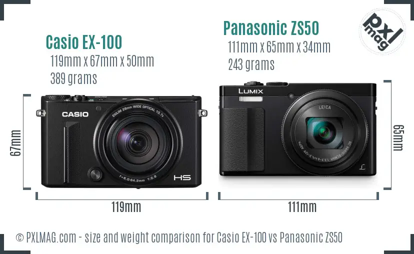 Casio EX-100 vs Panasonic ZS50 size comparison