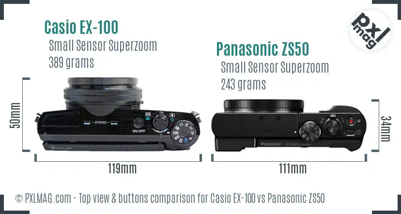 Casio EX-100 vs Panasonic ZS50 top view buttons comparison