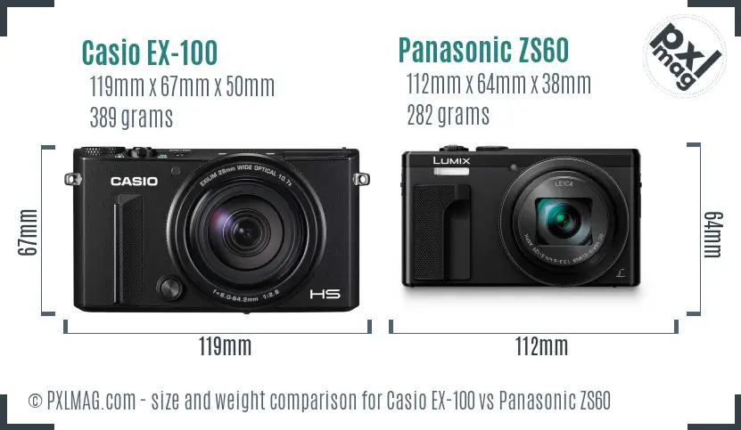 Casio EX-100 vs Panasonic ZS60 size comparison