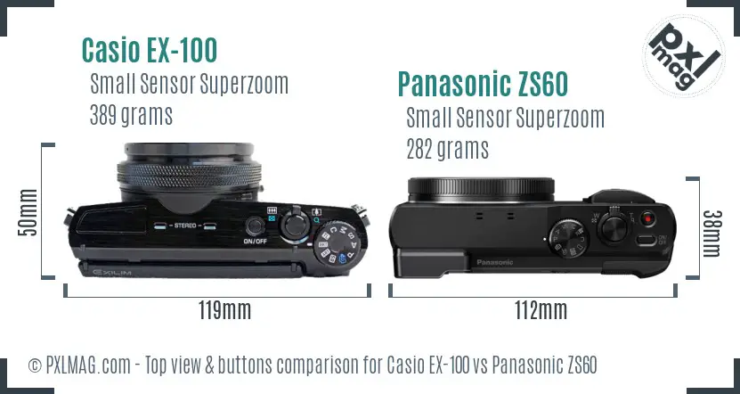 Casio EX-100 vs Panasonic ZS60 top view buttons comparison