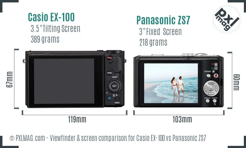 Casio EX-100 vs Panasonic ZS7 Screen and Viewfinder comparison