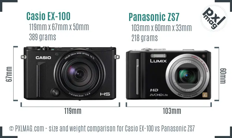 Casio EX-100 vs Panasonic ZS7 size comparison