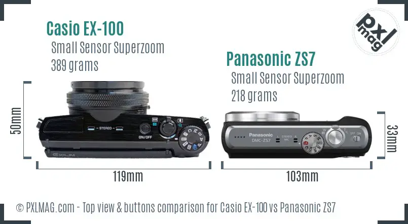 Casio EX-100 vs Panasonic ZS7 top view buttons comparison