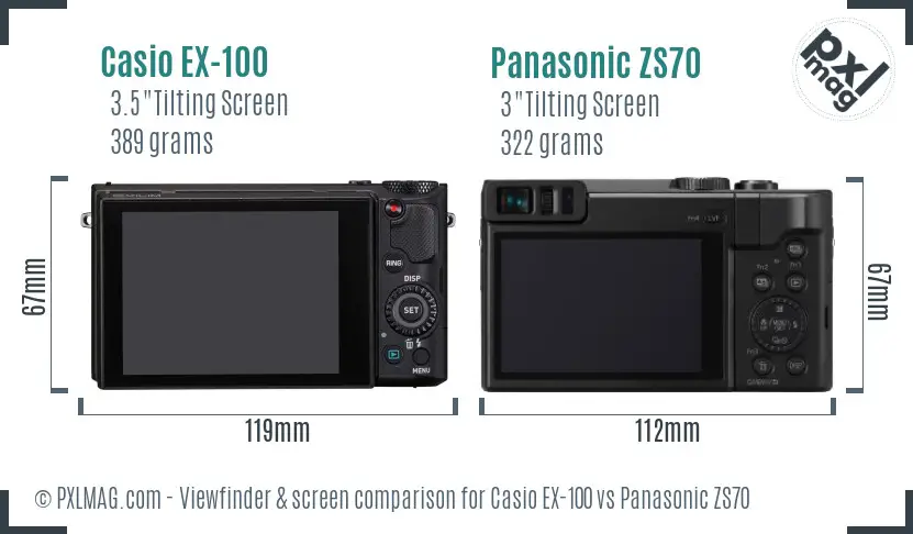 Casio EX-100 vs Panasonic ZS70 Screen and Viewfinder comparison