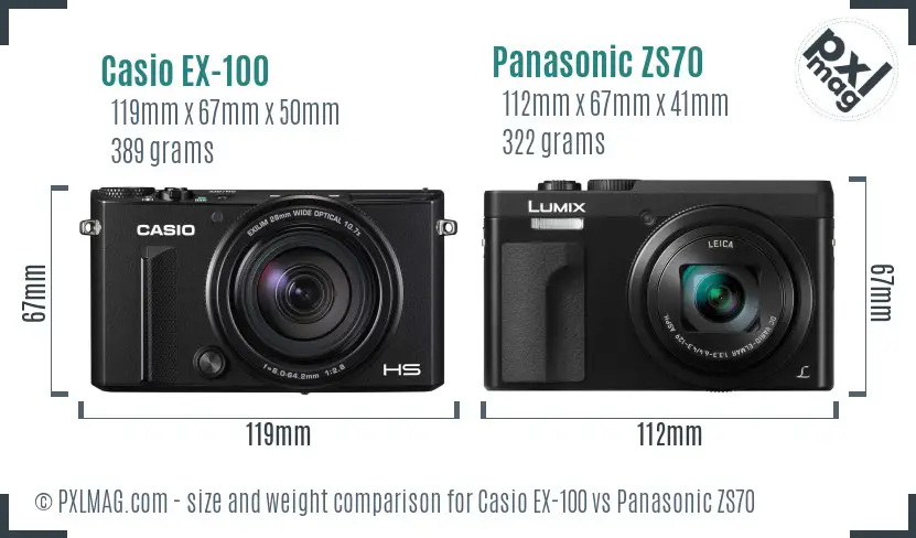Casio EX-100 vs Panasonic ZS70 size comparison